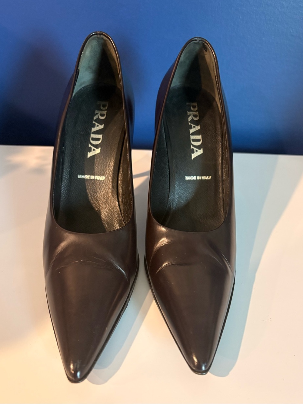 Prada Brown Pointed-Toe Leather Pumps